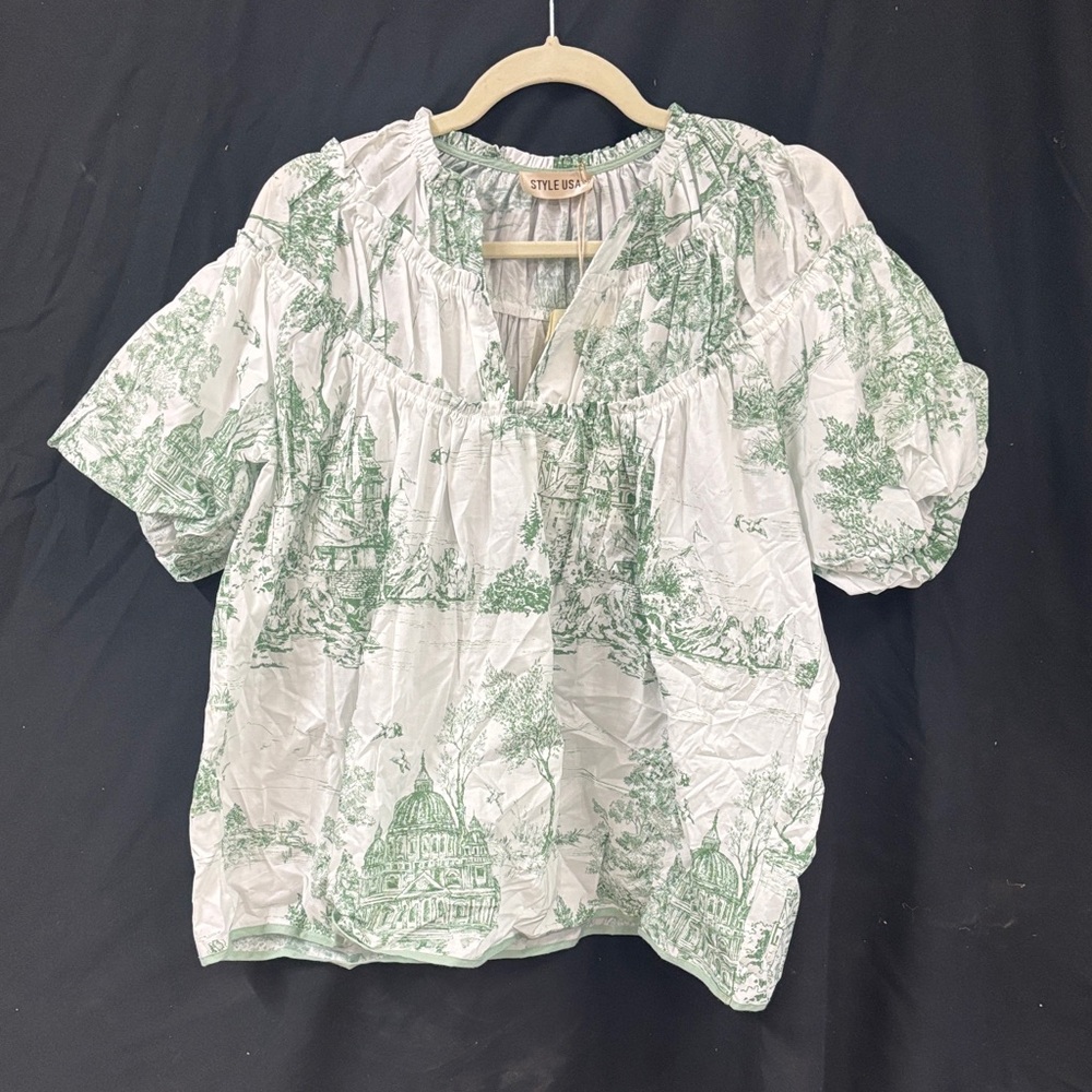 Aratta Forest Green and White Blouse